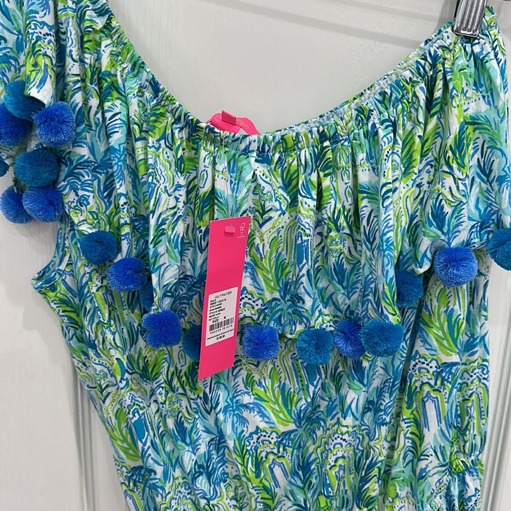 Lilly Pulitzer idara one shoulder dress printed Pom Pom romper - Picture 4 of 6